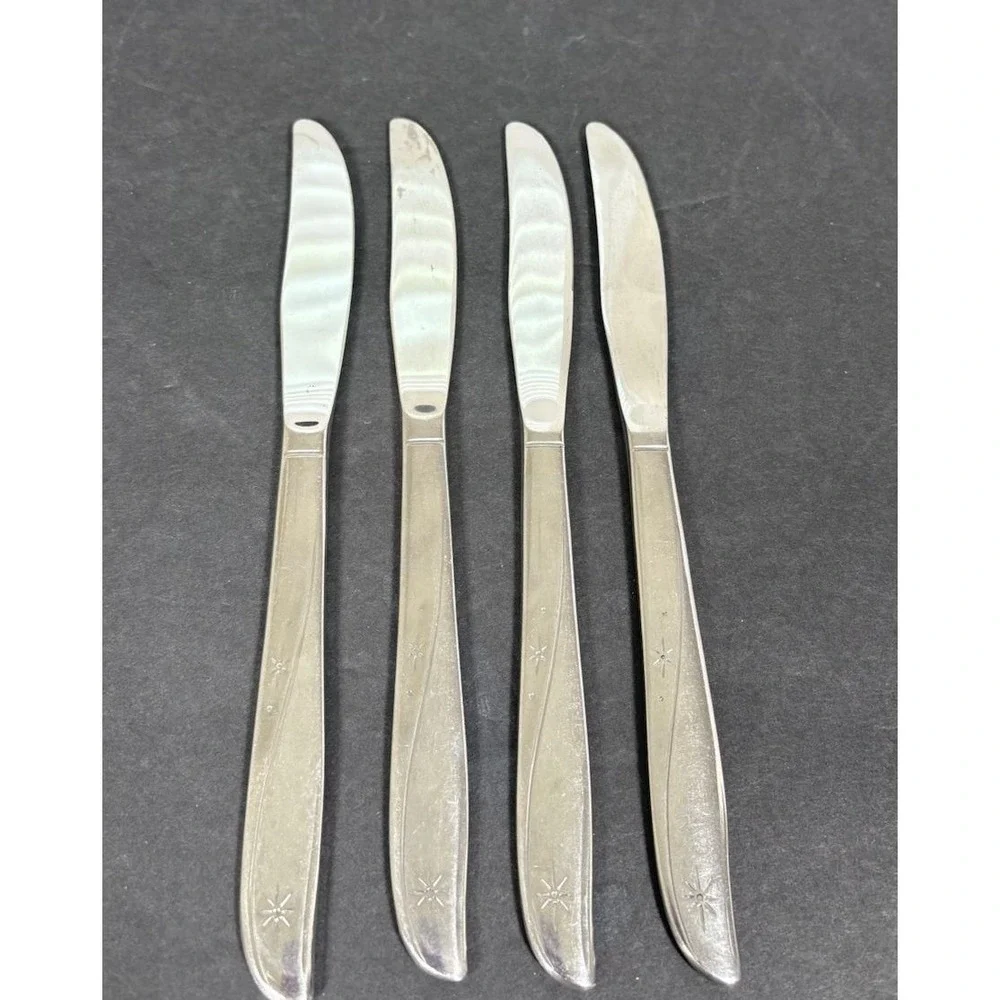 Vintage Oneida Community Twin Star Starburst Stainless Dinner Knives Lot of 4